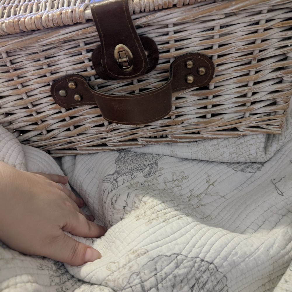 Wicker Basket with Leather Accents